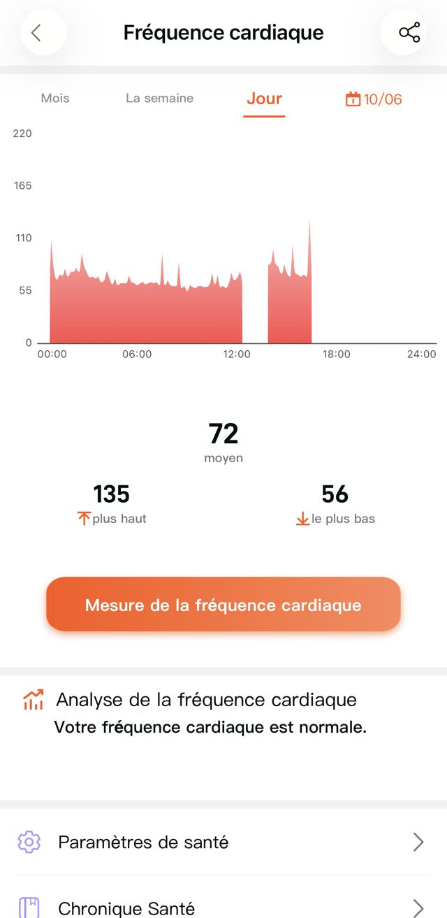 Écran Fréquence cardiaque de l’appli