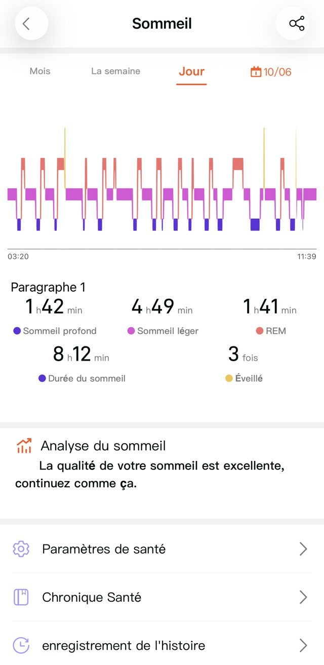 Écran Sommeil de l’appli