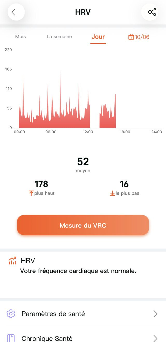 Écran VFC de l’appli